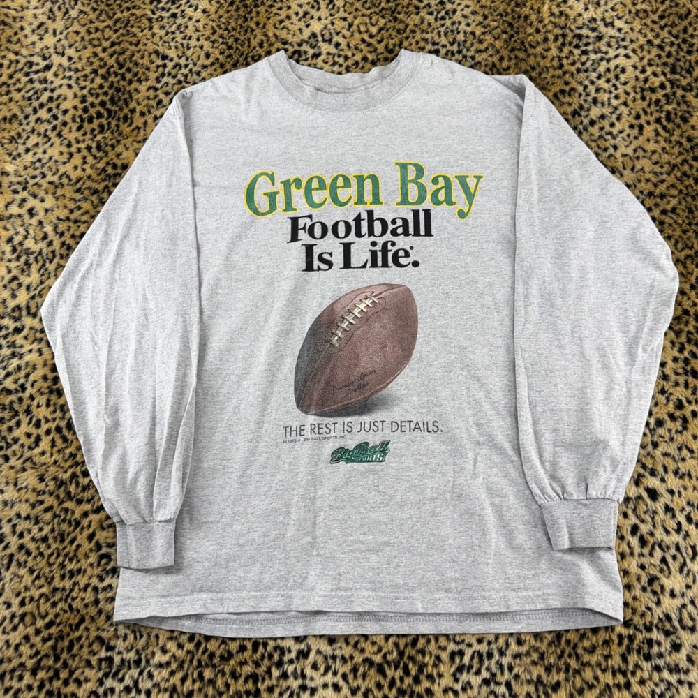 Vintage Sports Green Bay Football Is Life Long Sleeve Shirt Grey L 2000s